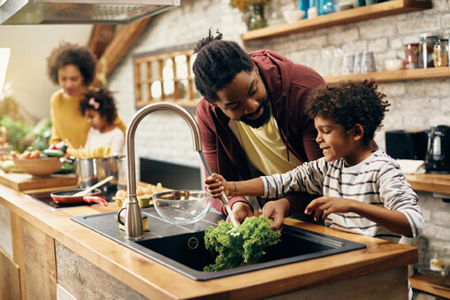 family in kitchen